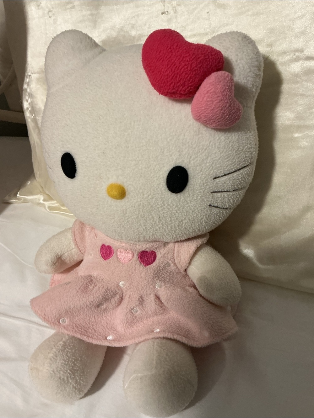 Hello Kitty Plush 16” doll hearts white /pink dress